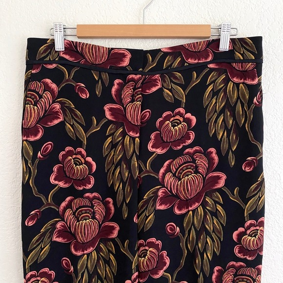 Ann Taylor Floral Wide Leg Pants Black Pink Green Botanical Trouser Petite 12 - Picture 3 of 10